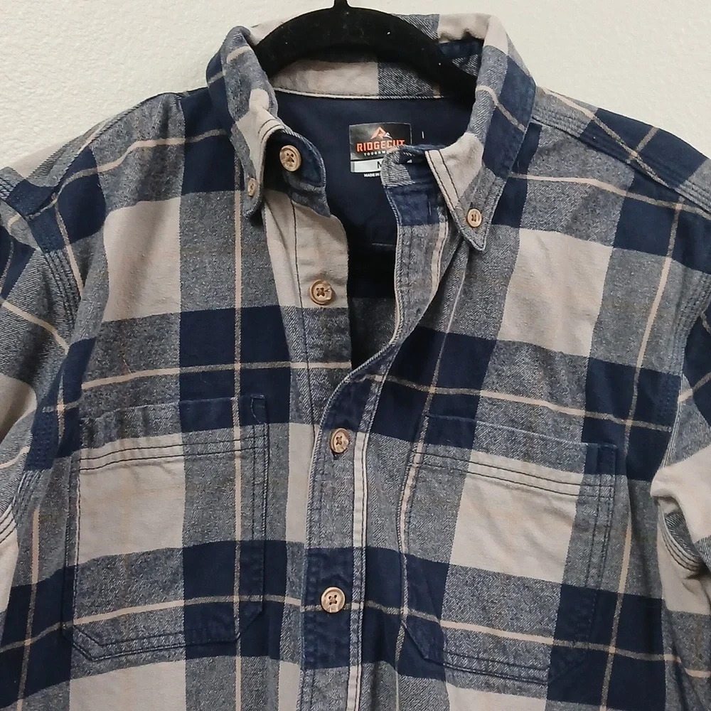 Ridgecut Toughwear Heavy Flannel Shirt Mens Medium Blue Plaid - Picture 2 of 5